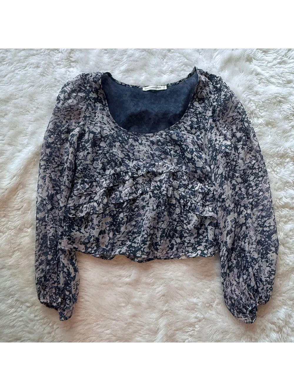 Abercrombie & Fitch Floral Ruffle Crop Blouse Sheer Balloon Sleeve Top Size S